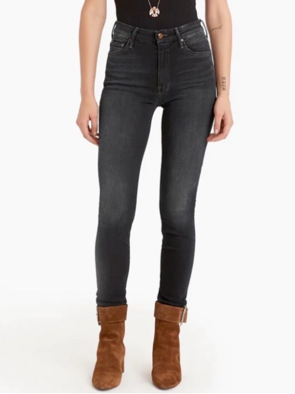 MOTHER High Waisted Looker in Coffee Tea or Me Dark Blue Wash